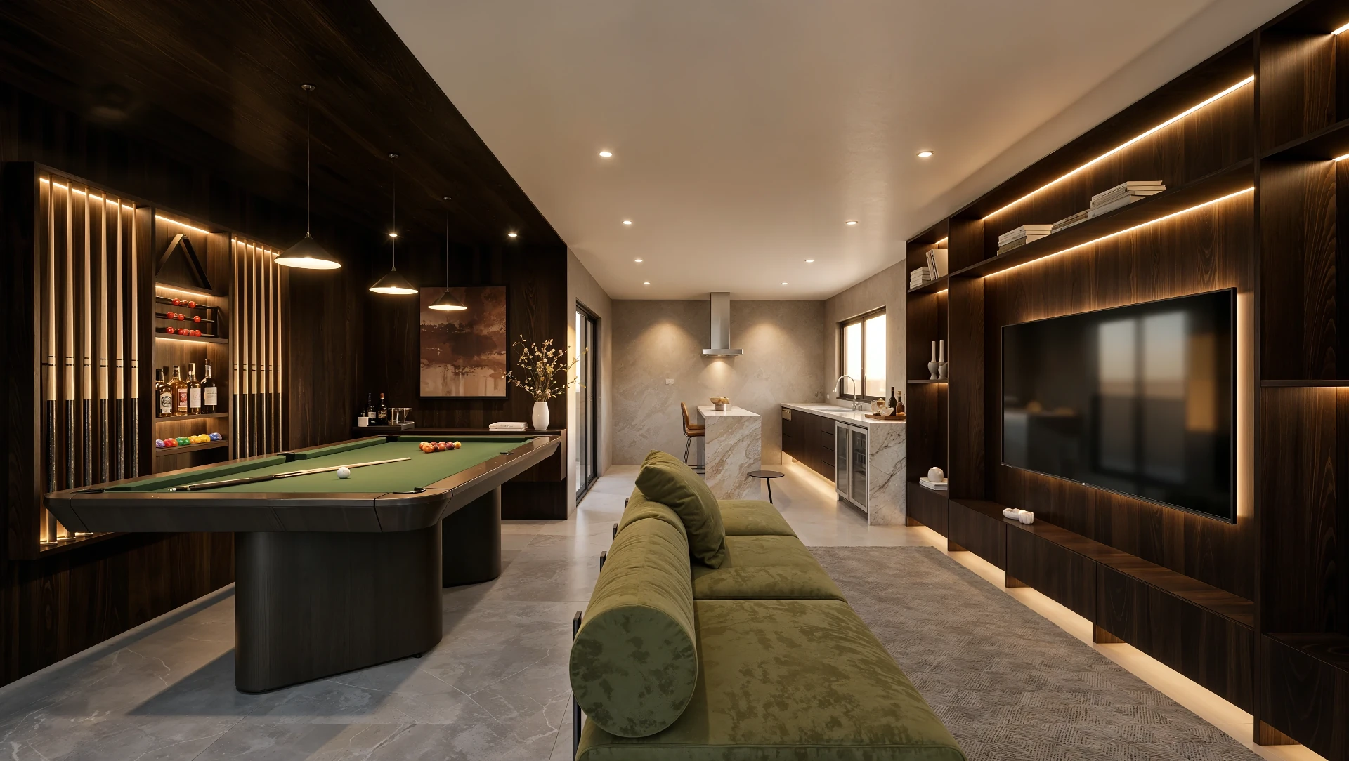 Home sport bar com mesa de sinuca